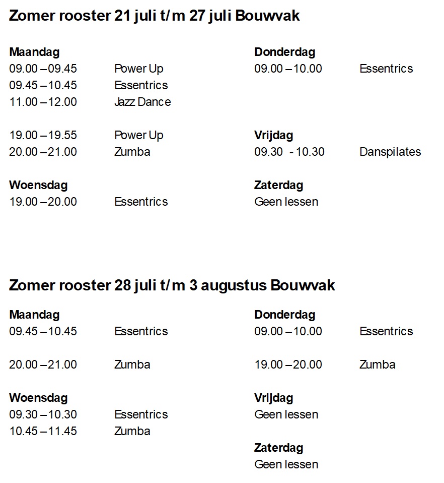 Zomer rooster 21 juli tm 3 aug