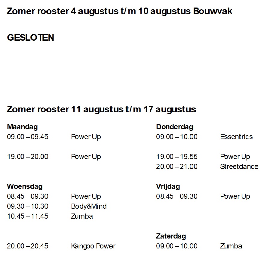 Zomer rooster 4 aug tm 17 aug